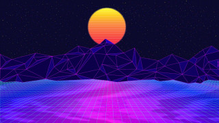 Mountain range sunset purple blue - synthwave style free wallpaper
