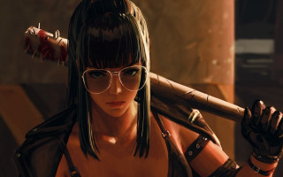 Woman baseballbat leatherjacket cyberpunk 2dgame - a baseball bat free wallpaper for desktop
