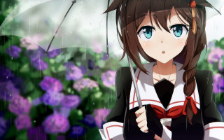 Girl umbrella flower rain anime - an umbrella free wallpaper