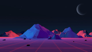 Mountains moon synthwave landscape purple - synthwave style free wallpaper