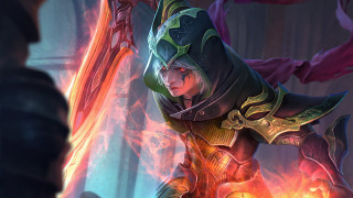 Woman fire sword armor hood - a video game scene free wallpaper