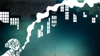 Man smoking cigarette city skyline - chris ware free wallpaper