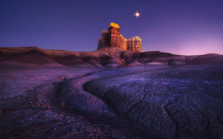 Desert mountain star aurora planet - a stream free wallpaper