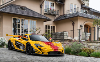 Yellow red sports car house - vibrant color scheme free wallpaper