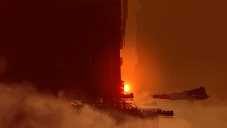 Plane city sunset smoke explosion - over a city free wallpaper