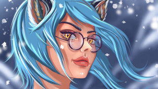 Blue hair cat forehead furry - fantasy character portrait free wallpaper
