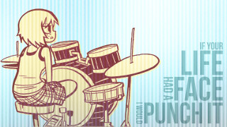 Girl stool drumset quote life - context art free wallpaper