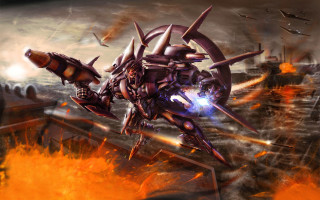 Futuristic robot attack giant fire - a futuristic robot free wallpaper