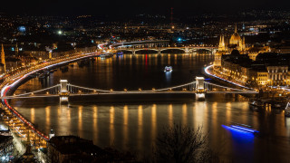 Night bridge river lights boat - ferenc joachim free wallpaper