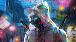 Neon rain cyberpunk swordsman planet - cyberpunk style free wallpaper for desktop
