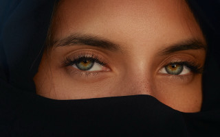 Black veil brown eyes photorealistic - a black scarf free wallpaper