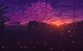 Purple sky streetlight snow night - alena aenami free wallpaper for desktop