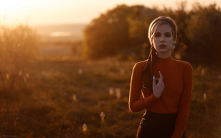 Orange sweater field sunset portrait - the background and a sunset in the background free wallpaper