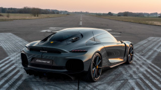 Black sports car runway sunset - side profile free wallpaper