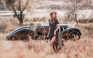 Woman dress hat field vintage - a woman in a dress and hat free wallpaper
