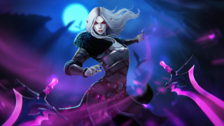 Futuristic woman sword purple moon - a futuristic outfit free wallpaper
