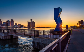 Bridge sunset cityscape abstract sculpture - interactive free wallpaper