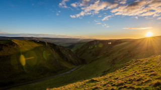 Sunset valley river mountains clouds 4 - anamorphic len free wallpaper