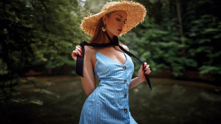 Woman hat blue dress black - artur tarnowski free wallpaper