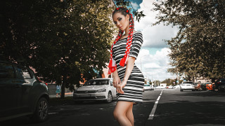 Woman skateboard red scarf city - a red scarf free wallpaper