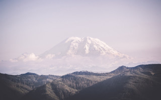Mountain snow peak trees hazy 2 - peak in the distance free wallpaper