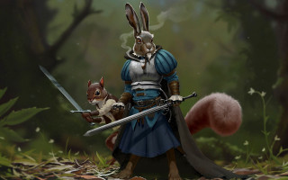 Rabbit squirrel forest armor swords - a sword in a forest free wallpaper