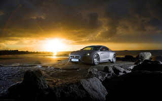 Car beach sunset clouds matte - a rocky beach free wallpaper