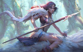White haired woman forest spear - a long white hair free wallpaper