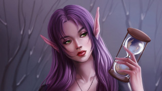 Purple haired elf forest mirror - fantasy character portrait free wallpaper
