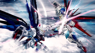 Robots fighting clouds sky lightning - mecha free wallpaper