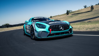 Mercedes sports car country road - gradient light blue free wallpaper