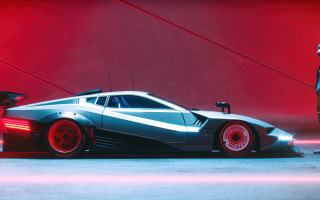 Futuristic man car red background - aesthetic free wallpaper