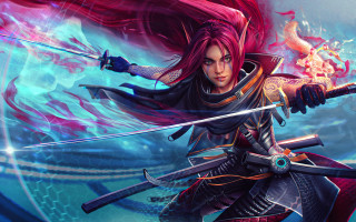 Red haired elf sword dragon - chris rallis free wallpaper