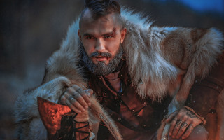 Bearded man fur coat sword - a leather jacket free wallpaper