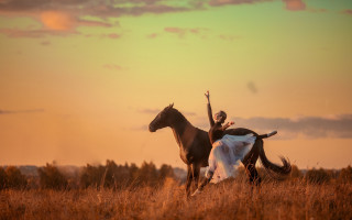 Woman horse field sunset dusk - elizabeth polunin free wallpaper