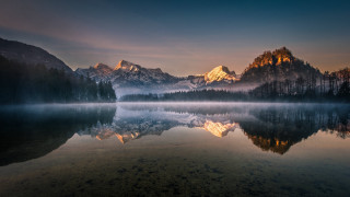 Mountain reflection lake sunset foggy - daniel lieske free wallpaper for desktop