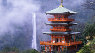 Tall building waterfall fog background 2 - a tall building free wallpaper for desktop