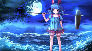 Girl blue dress spear shield - a full moon sky free wallpaper