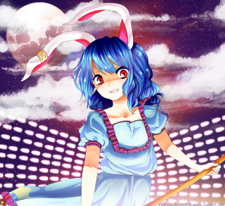 Girl blue hair rabbit ears - her hand and a moon in the background free wallpaper