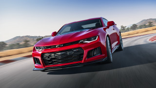 Red chevrolet camaro mountains road - mountain free wallpaper