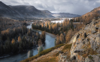 River valley mountains trees fall - the fall season free wallpaper