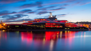 Large boat docked night colorful 2 - rich free wallpaper