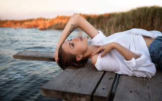 Woman dock water brown hair - a dock next free wallpaper