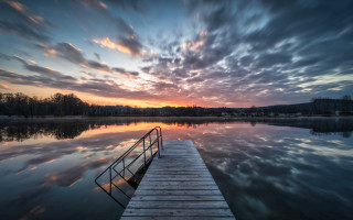 Sunset dock water clouds lake - lake free wallpaper