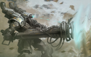 Futuristic man gun sky clouds 2 - conceptart free wallpaper for desktop