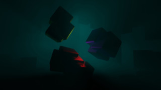 Floating cubes green light dark - volumetric lighting free wallpaper