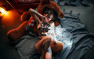 Woman fishnet teddy bear crystal - toy free wallpaper for desktop