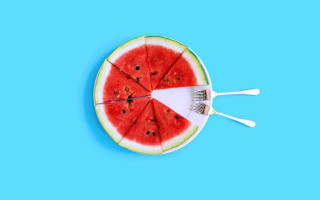 Watermelon fork blue background food - a fork free wallpaper