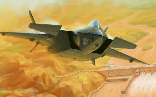 Fighter jet desert bridge yellow - abram arkhipov free wallpaper