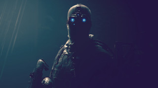 Futuristic man glowing eyes gun - cinematic 4k wallpaper free wallpaper